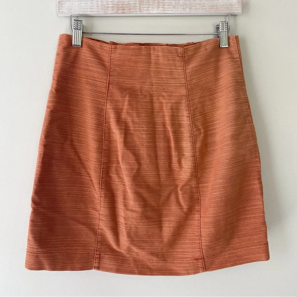 Free People‎ Every Minute Every Hour Mini Skirt 4 Orange Button Western Cotton